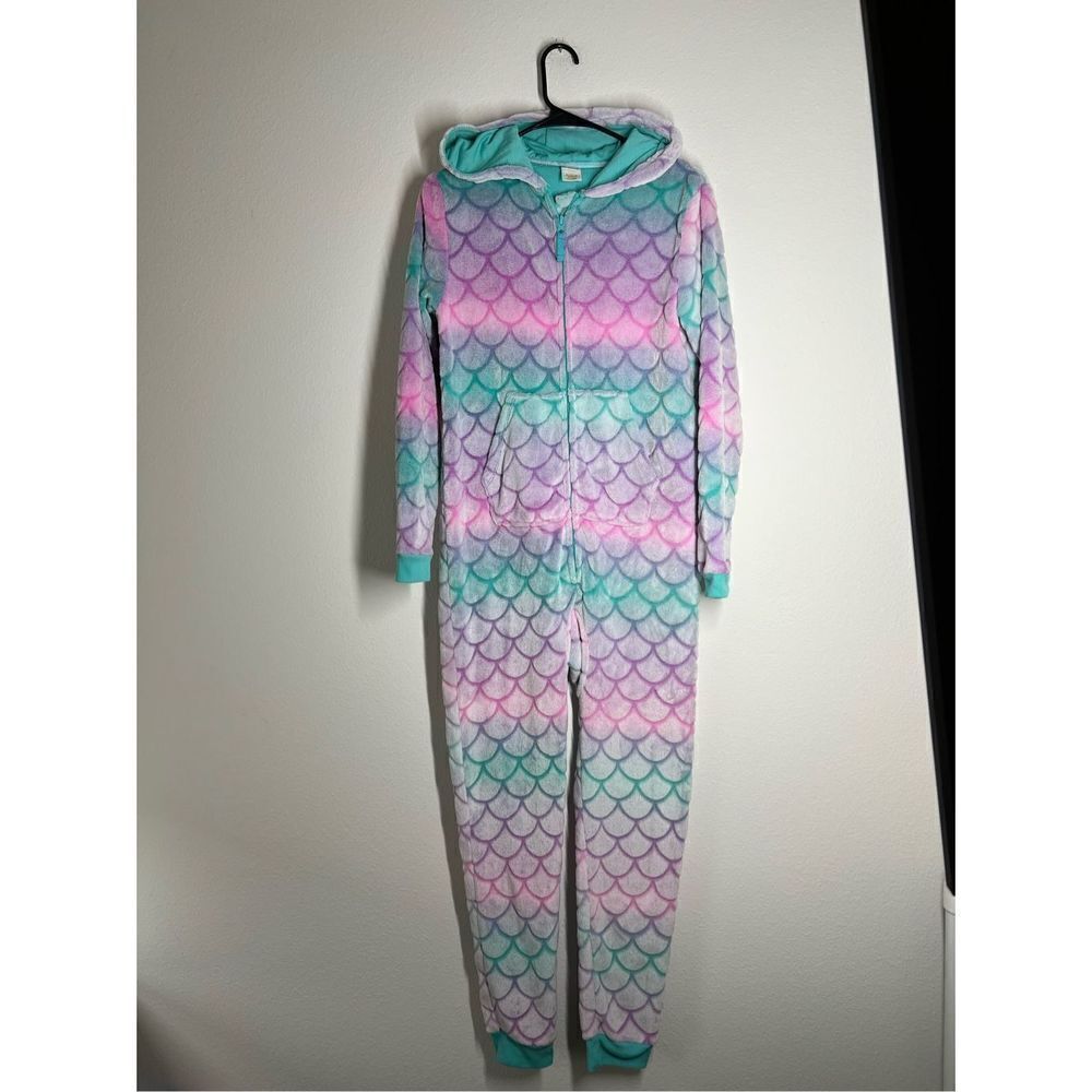 Cat & Jack Mermaid Hoodie Pajama Romper Multicolor Long Sleeve Size XL (…